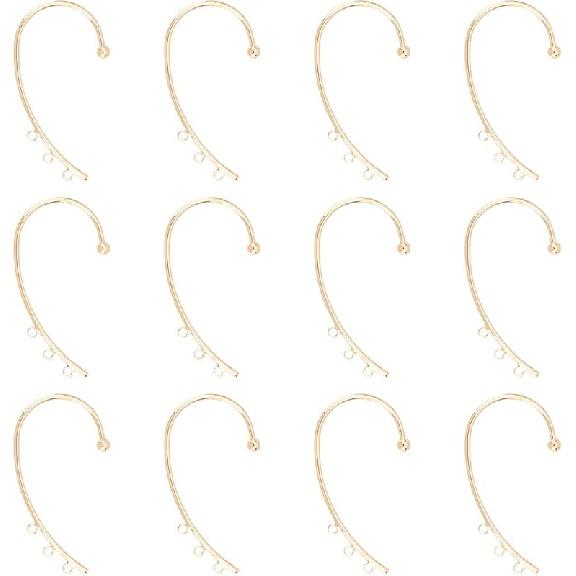 UNICRAFTALE 12Pcs 2 Color DIY Ear Cuff Brass Earrings Cuffs Punk Ear Wrap Earrings Cuffs Accessaries with 3 Loop 50mm Long Ear Cuff for Non Piercing