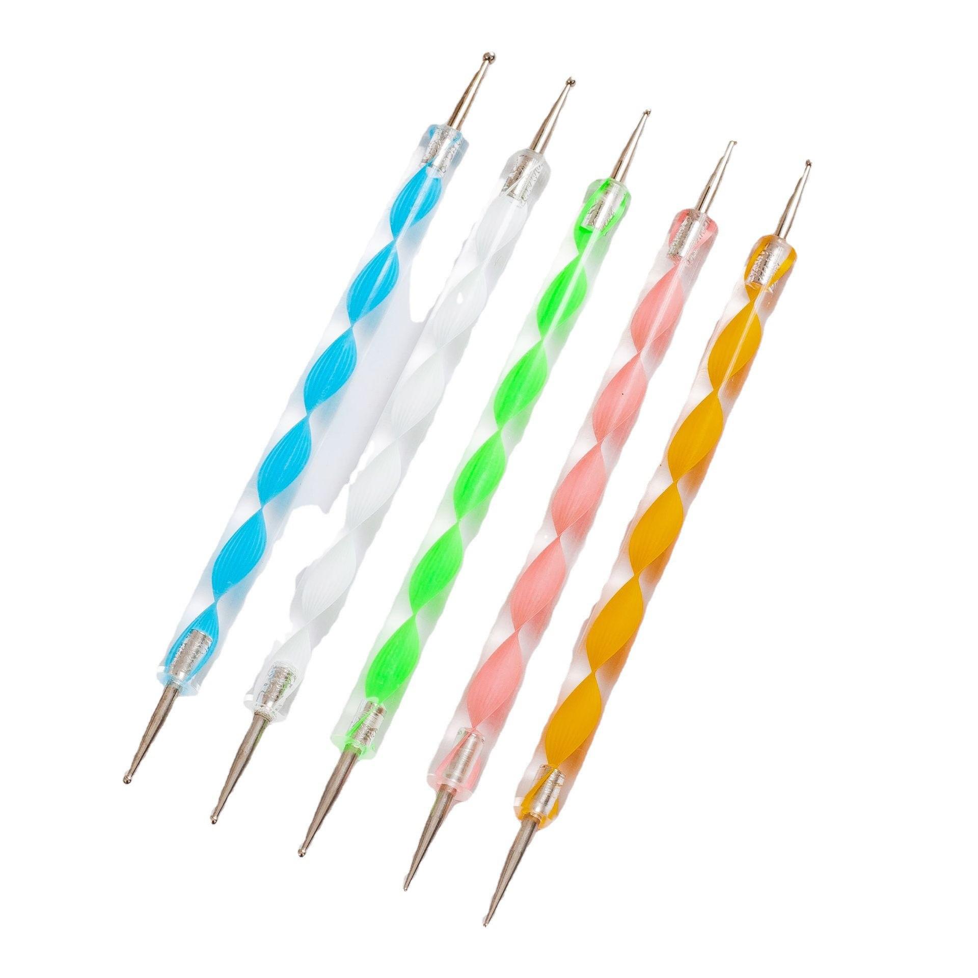 

Nail Art Pen Set: 5 Acrylic Double-Ended Dotting Pens with Spiral Rod and Dotting Needle for Rhinestones