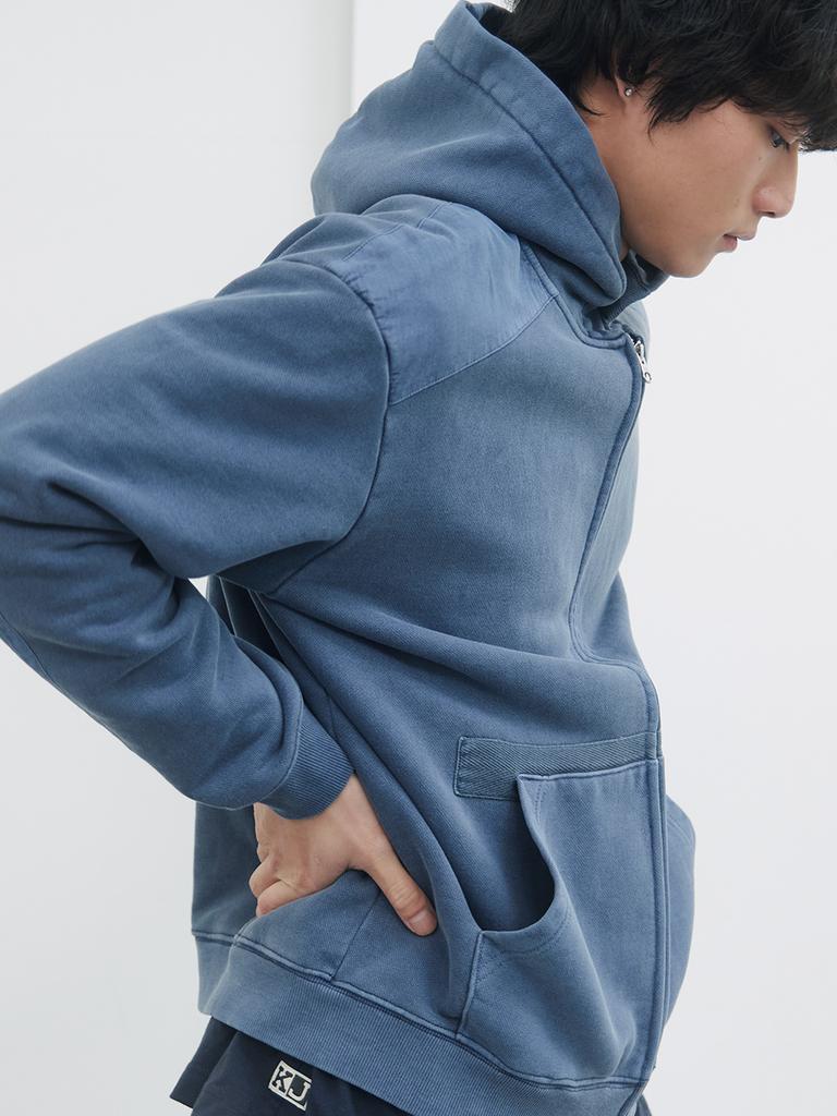 Kijun Men Garment Dyed Patch Hoodie Blue