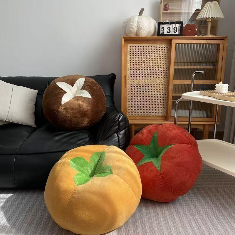 Fluffy Thick Filling Plush Floor Cushions Adorable Mushroom Tomato Persimmon Shaped for Bedroom Play Area