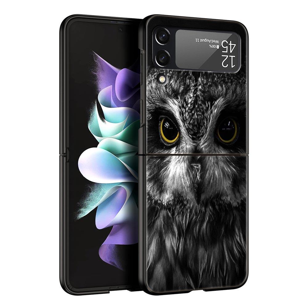 For Samsung Galaxy Z Flip 3 4 5 Hard Black Folding PC Phone Case Cartoon Girl Gifts Lovely Owl For Samsung Z Flip3 Back Cover