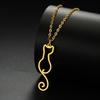 Lemegeton Long Tail Cute Cat Charm Pendant Necklace for Women Girls Animal Kitten Stainless Steel Necklace Jewelry Gift