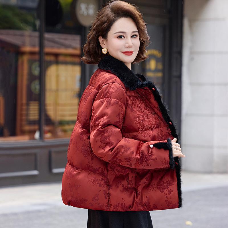 2025 Women's Plus Size Winter Coat - Chinese Style Short Cotton Jacket for Mothers (40+ Years)