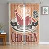 Vintage Fried Chicken Vector Poster Design Sheer Curtains for Living Room Tulle Window Curtain Bedroom Kitchen Veil Drapes