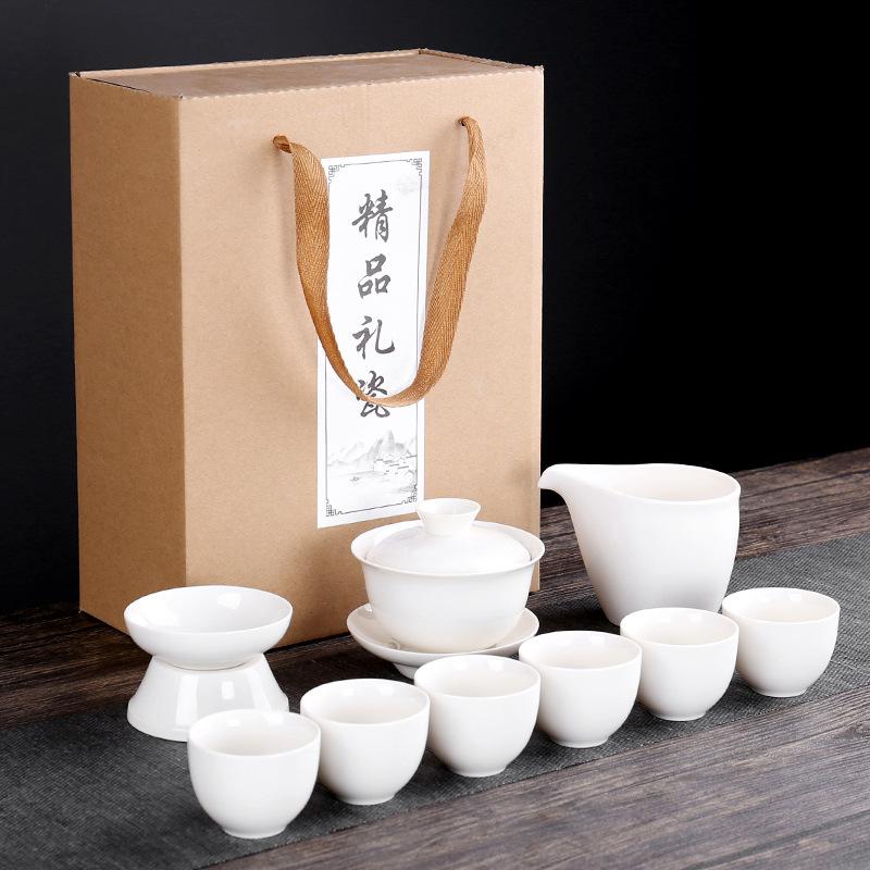 

Jade porcelain new 6 cup kung fu tea set suet jade white porcelain complete set filter ceramic tea set