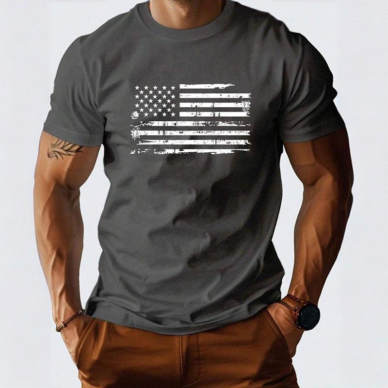 2024 New Men's Round Neck T Shirt Eagle Flag Printed T-Shirt Tops Summer Men's Sports Big Size Clothing Fitness Short Sleeve