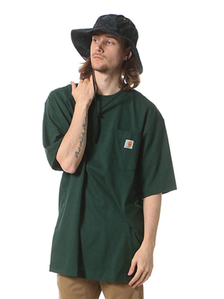 

Футболка с коротким рукавом и круглым вырезом, карманом с логотипом [Carhartt] [K87] (С, Зеленый) зелёный