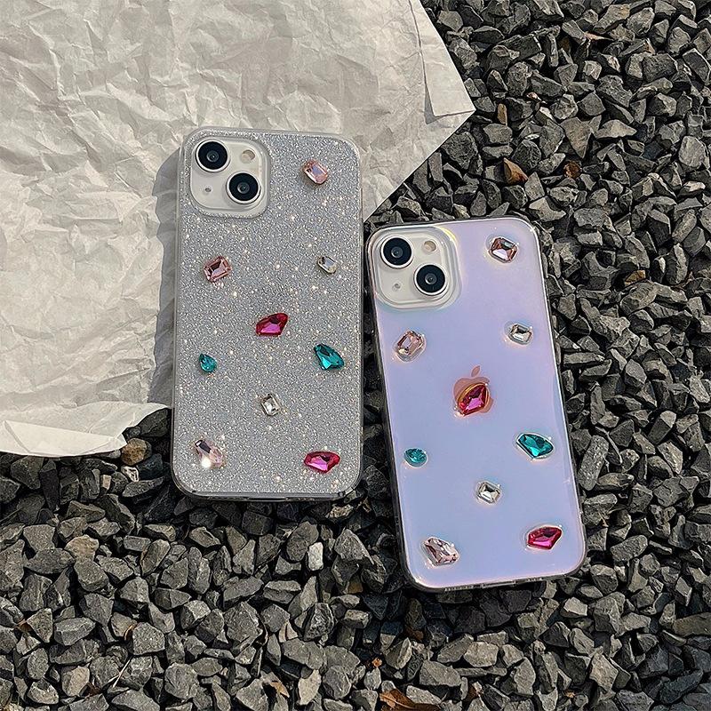 Xiaoqing New Wind Laser Glitter Mobile Phone Case Is Suitable For Iphone17Promax Rhinestone Apple 16 Gemstone 13.