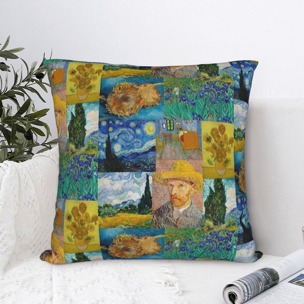 Van Gogh Collage Oil Painting Square Pillow Covers Polyester Home Starry Sky Cushion Case Cool Decorative Pillowcase 45*45