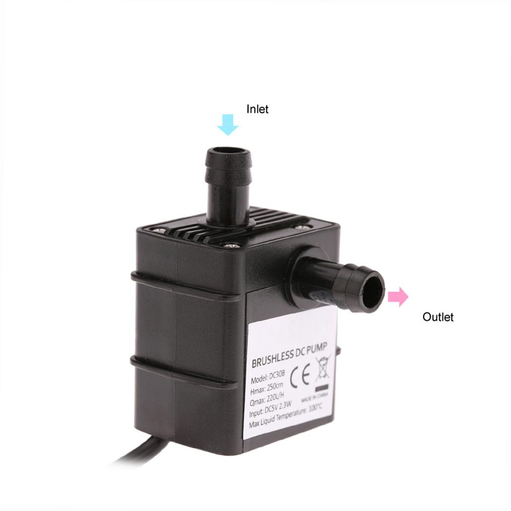Decdl -quiet USB 5V 2.3W Brushless Water Oil Pump Waterproof Submersible Fountain Aquarium Circulating 220L/H Lift 250cm