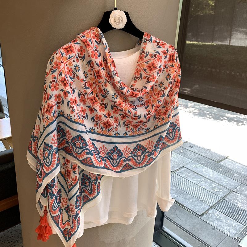 Little Fresh Women'S Silk Scarf, Sweet Wind Scarf, Flower Print, High-End Versatile Decoration, Outer Cape, Shawl Scarf.