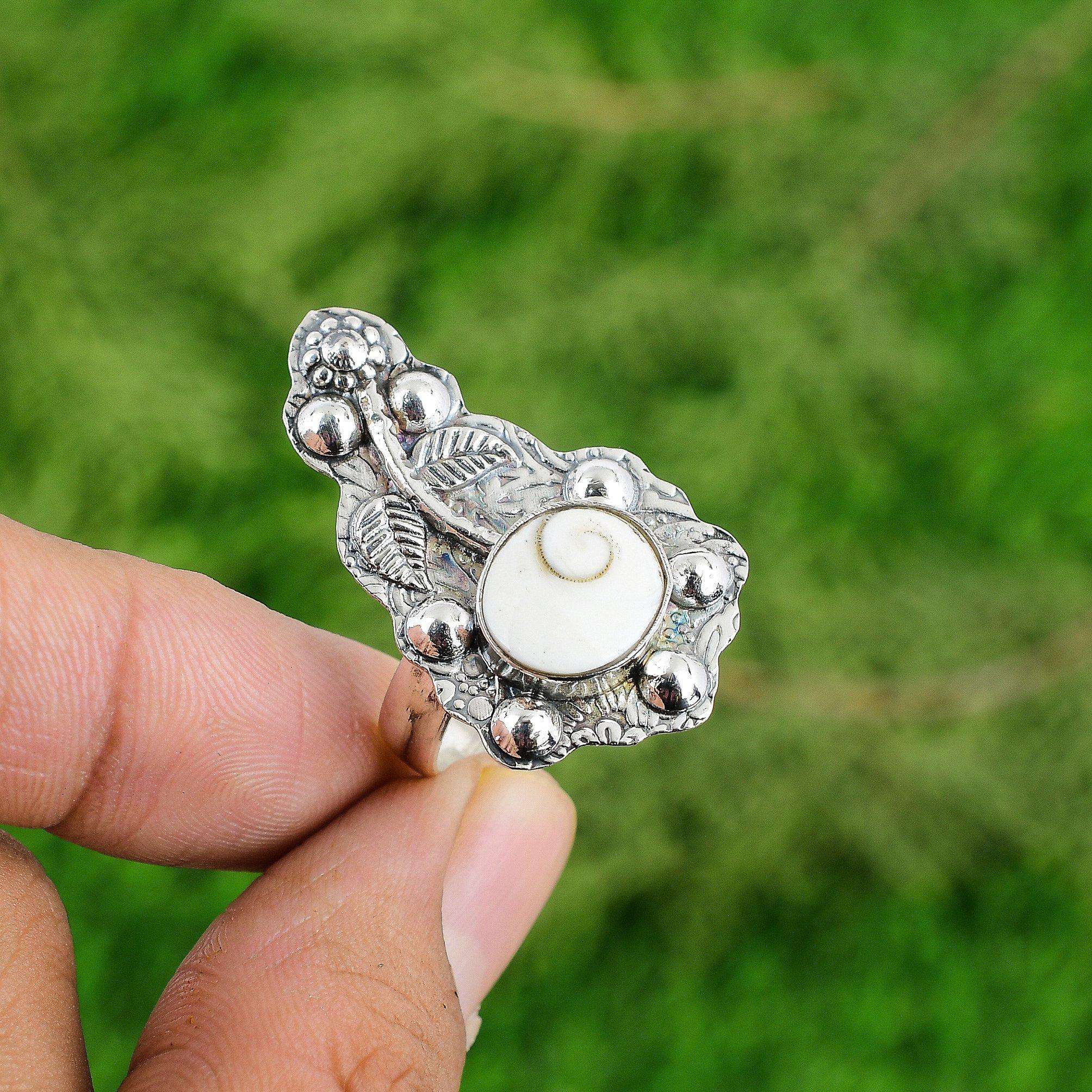 

Natural Shiva Eye Shell Bezel Flower Promise Stackable Ring Jewelry 925 Silver Adjustable