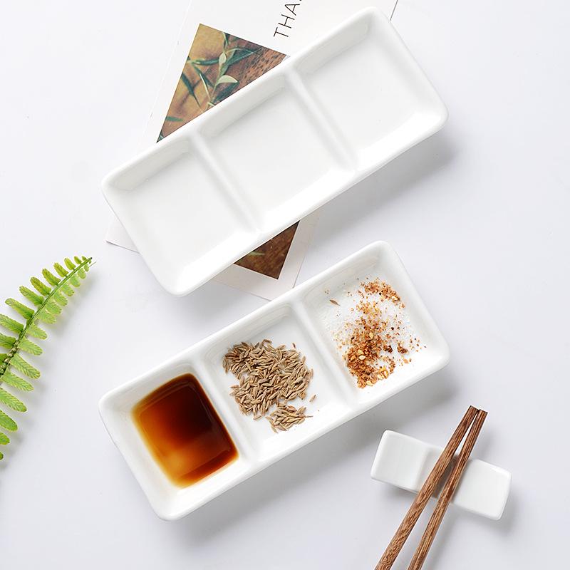Three-Compartment Ceramic Dish for Seasoning, Snacks, or Fruit