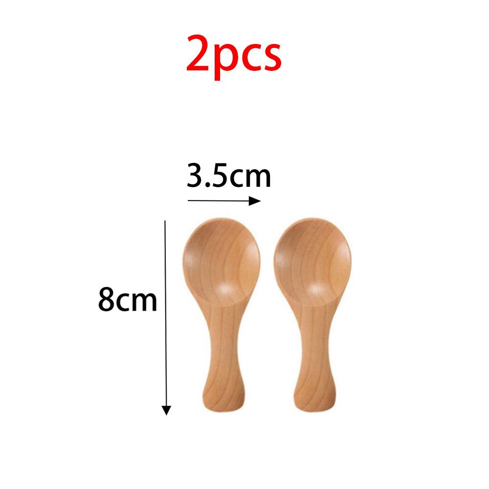 Wooden Spoon 2/4Pcs Lot Mini Condiment Honey Sugar Tea Coffee Ice Cream Scoop Kid Children Round Shape Home Kitchen Accersorries