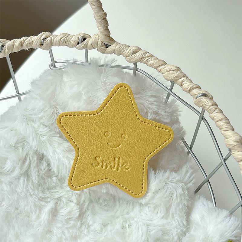 Solid Color Leather Pentagram Mobile Phone Airbag Bracket Pasted Portable Desktop Folding Ring Bracket Simple Internet Celebrity