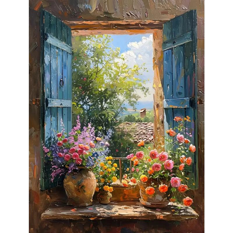 Abstract Colorful Graffiti Town Landscape Canvas Painting Modern Art Window Sea View Aesthetic Posters Prints Living Room Decor