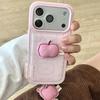 Rosa Karomuster 3D Apfel Handyhülle & Lanyard für iPhone 14, 15, 16 Pro Max, 17