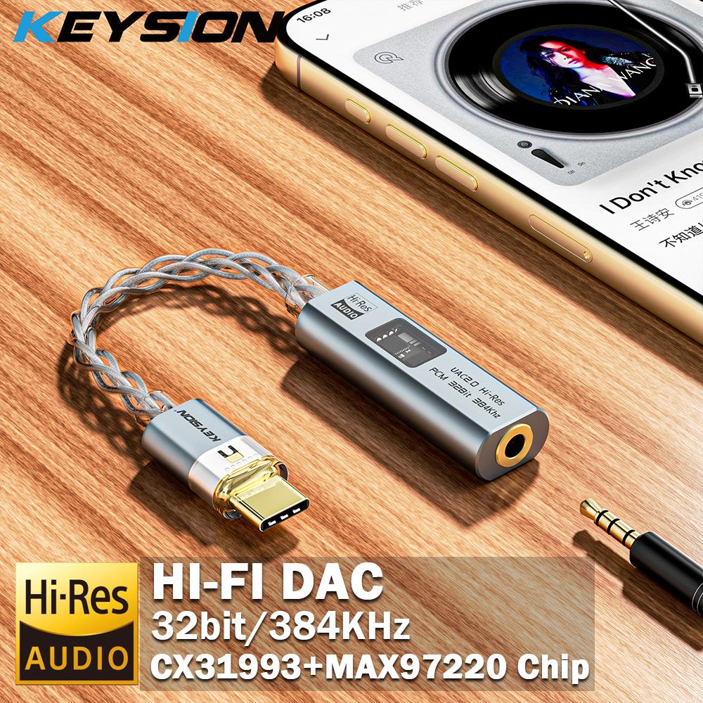 KEYSION USB C Type-C To 3.5mm DAC CX31993 MAX97220 Dual Chip Digital Audio Amplifier UAC2.0 HiFi Audio Adapter AMP 32bit 384KHz
