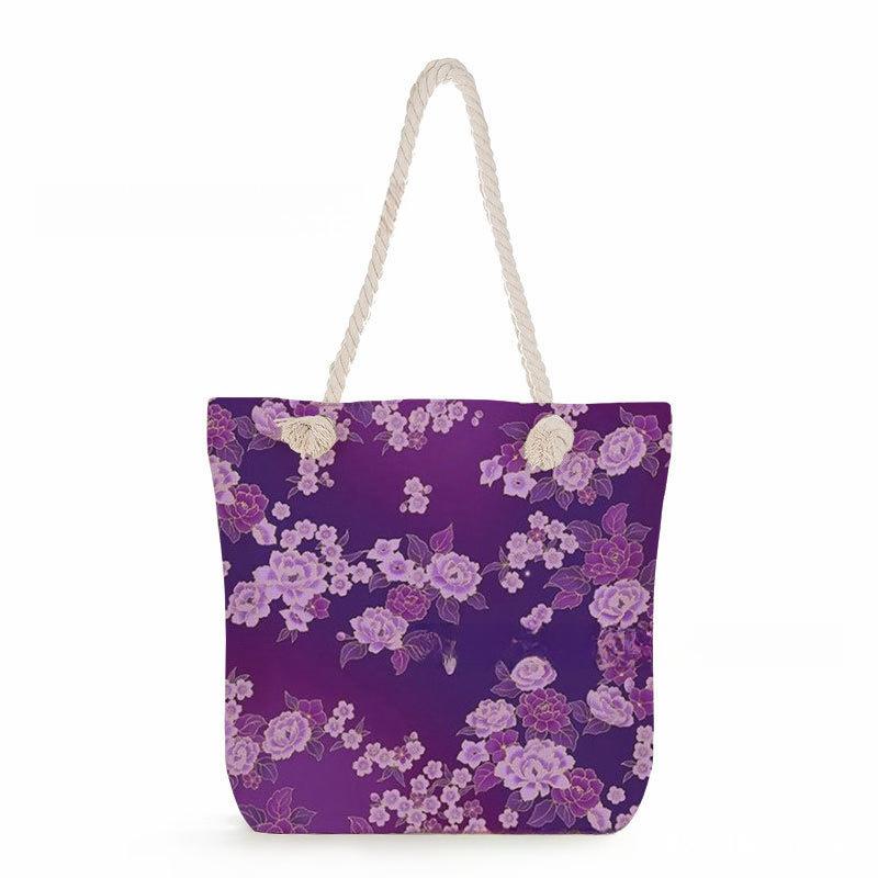 

Flower print thick rope single-shoulder beach bag 7357
