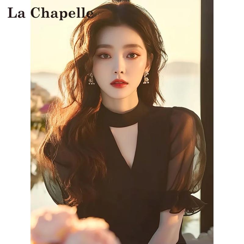 La Chapelle Women s Elegant Chiffon Short-Sleeve Blouse M