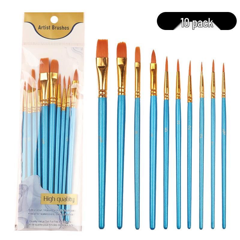10-Piece Gouache & Watercolor Brush Set: Nylon, Acrylic, Oil Painting Liner Pens 10-piece Brush Set синий