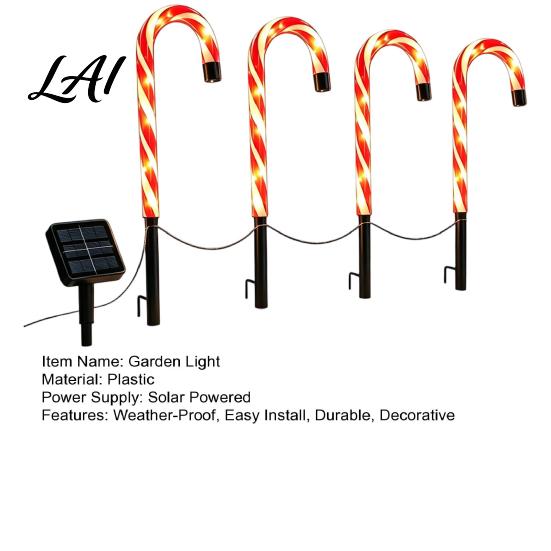 Red White Christmas Decor 4Pcs Solar Candy Cane Pathway Lights Outdoor Stake Waterproof Decorative Stakes Garden Lights for Yard Lawn Patio