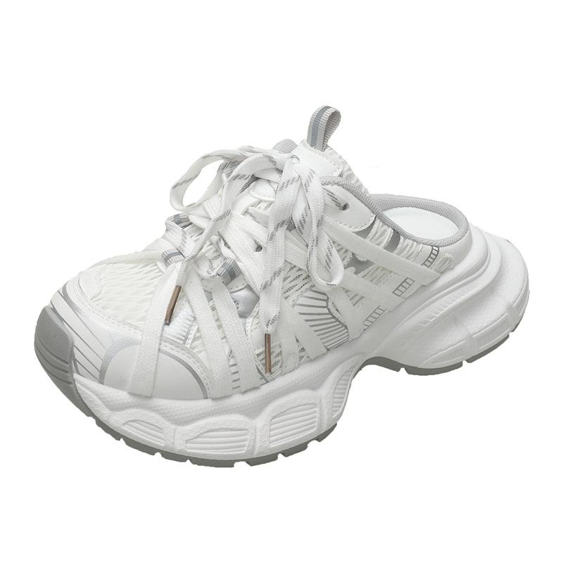 

Кожаные туфли на платформе с ремешком в виде паутины, кроссовки «папины», для девочки, весна-лето 2025, новая сетчатая модель, увеличивающая рост, дышащие полусабо, повседневные туфли 39