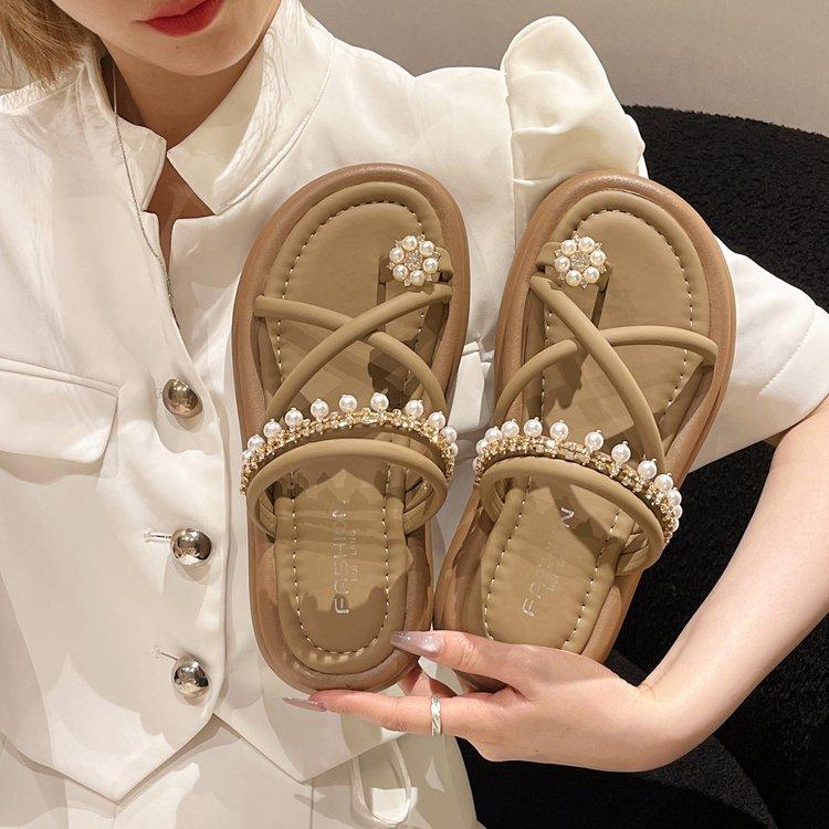 

Rhinestone cool slippers women s cover toe soft sole fashion thick sole two wear sandals fairy wind soft sole diamond cover toe slippers 40 хакі