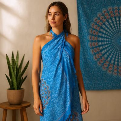 Beach Sarong Mandala Teal Orange Rayon