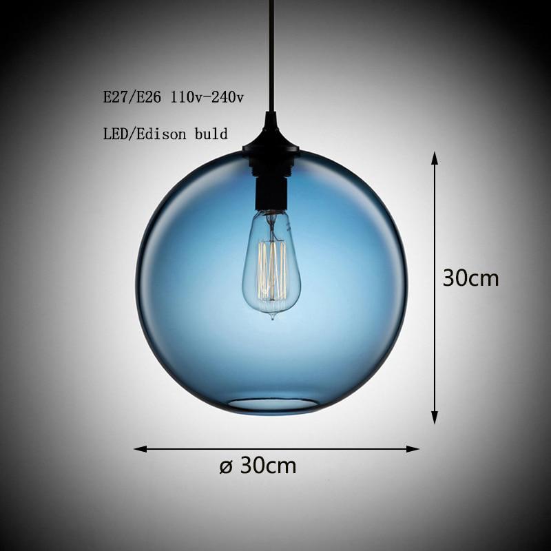 Lampade a sospensione a sfera in vetro a 6 colori industriali vintage Loft diametro 30 cm Apparecchi da cucina Ristorante