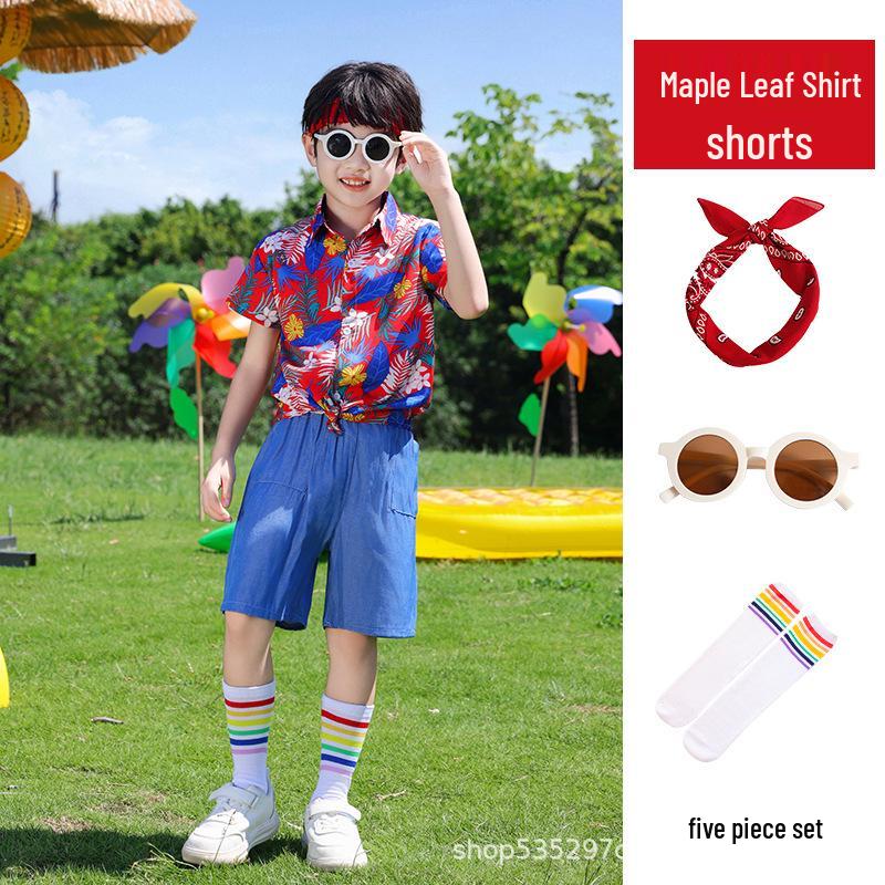 In-Stock Hong Kong Style Floral Cheerleading Uniforms for Boys & Girls - Short Sleeve Performance Costumes (Kindergarten)