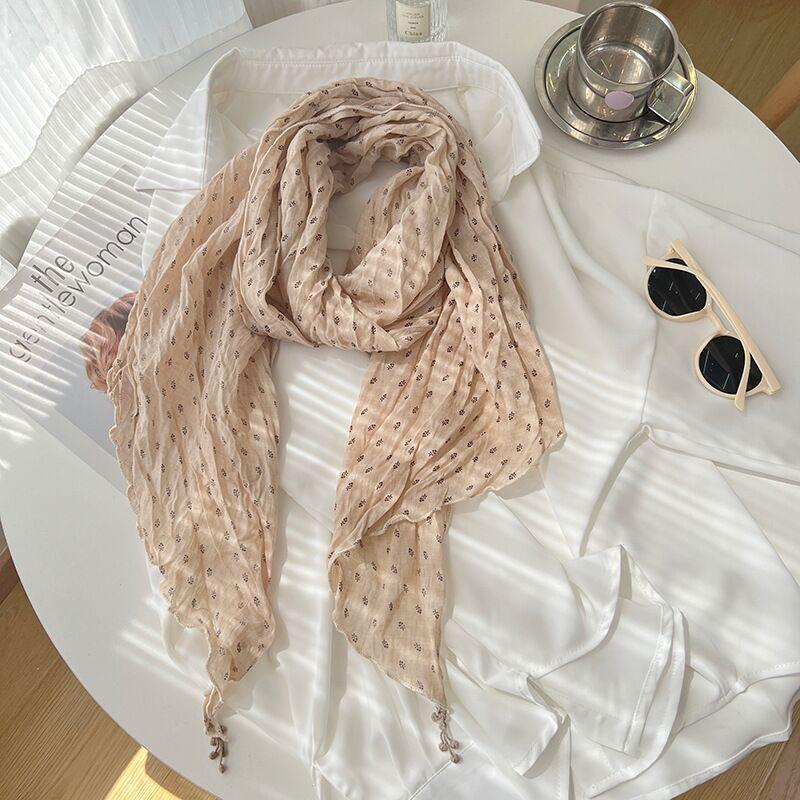 Women's Vintage Japanese Tie-Dye Cotton Linen Silk Scarf - Versatile, Lightweight, and Elegant for Spring and Autumn