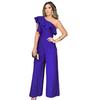 Women's One Shoulder Sleeveless Solid Jumpsuit Slim Fit High Waist Ruffle Wide Leg Romper