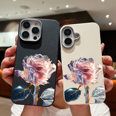 Kolorowy kryształowy nadruk kwiatowy matowy TPU miękki futerał na telefon do iPhone'a 16 Pro Max 15 Plus 14 Pro 13 12 11 skórzana tekstura smukła, odporna na wstrząsy obudowa zderzaka