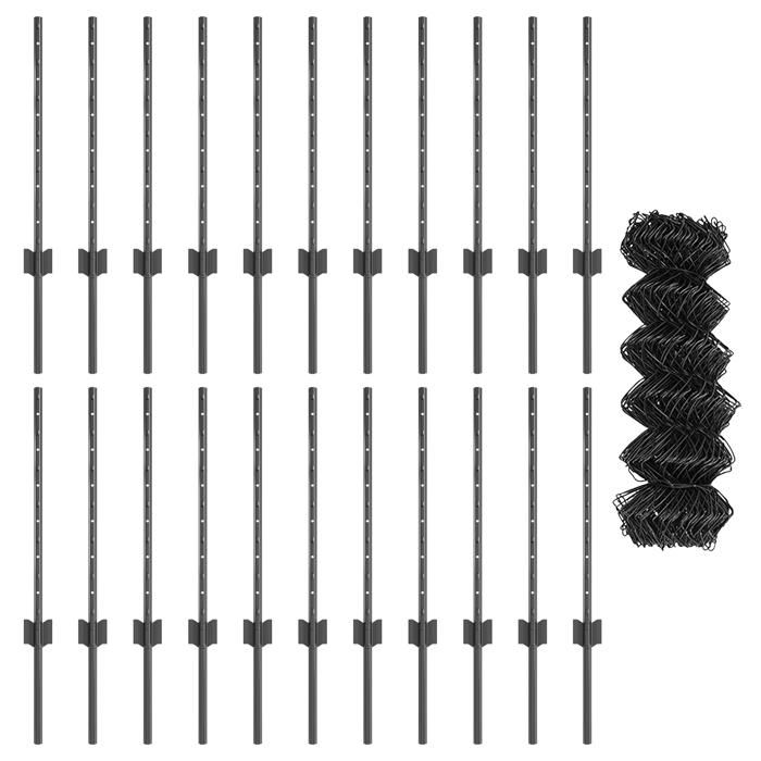 VidaXL Clôture en maillons avec 22 poteaux en U Gris 0.6x25 m Acier 3336278