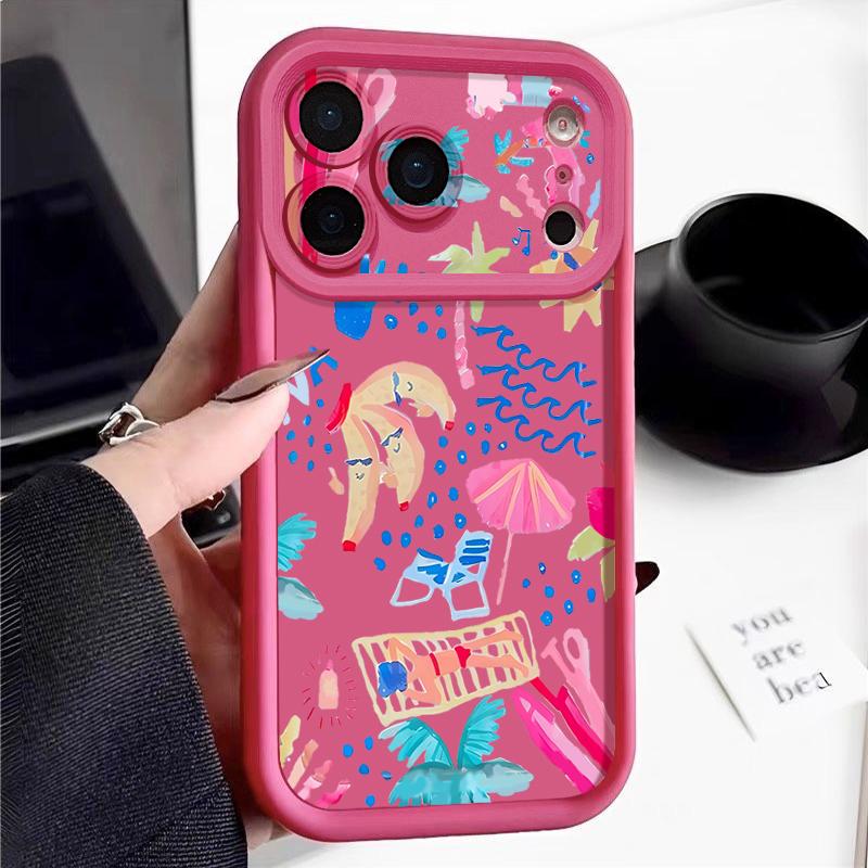 Shockproof Phone Case For iPhone 17 Pro Max Cartoon Vacation Painting Silicone Cover For iPhone 16 Pro Max Cover iPhone 15 14 13 12 11 16E Air