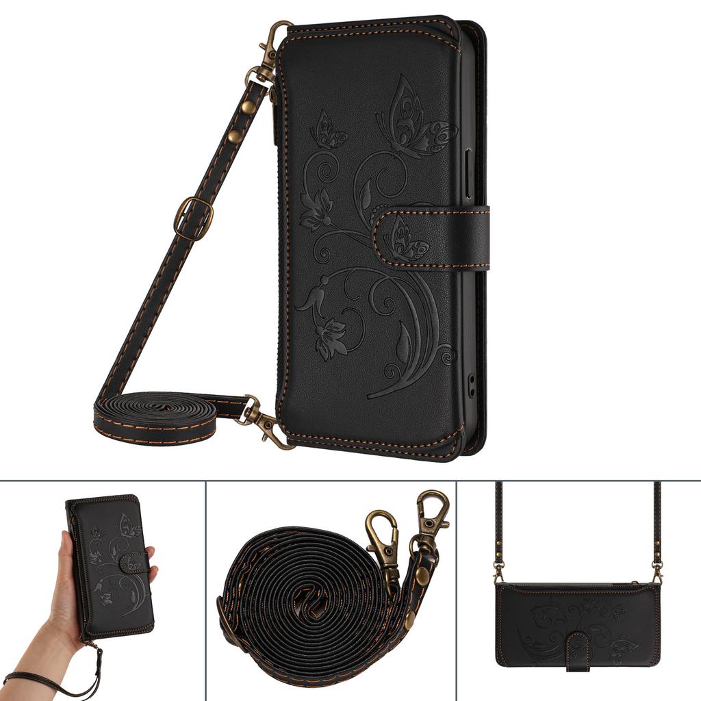 Applicable Google pixel 9A leather case Sony Xperia 1 VII butterfly love flower zipper wallet diagonal span case