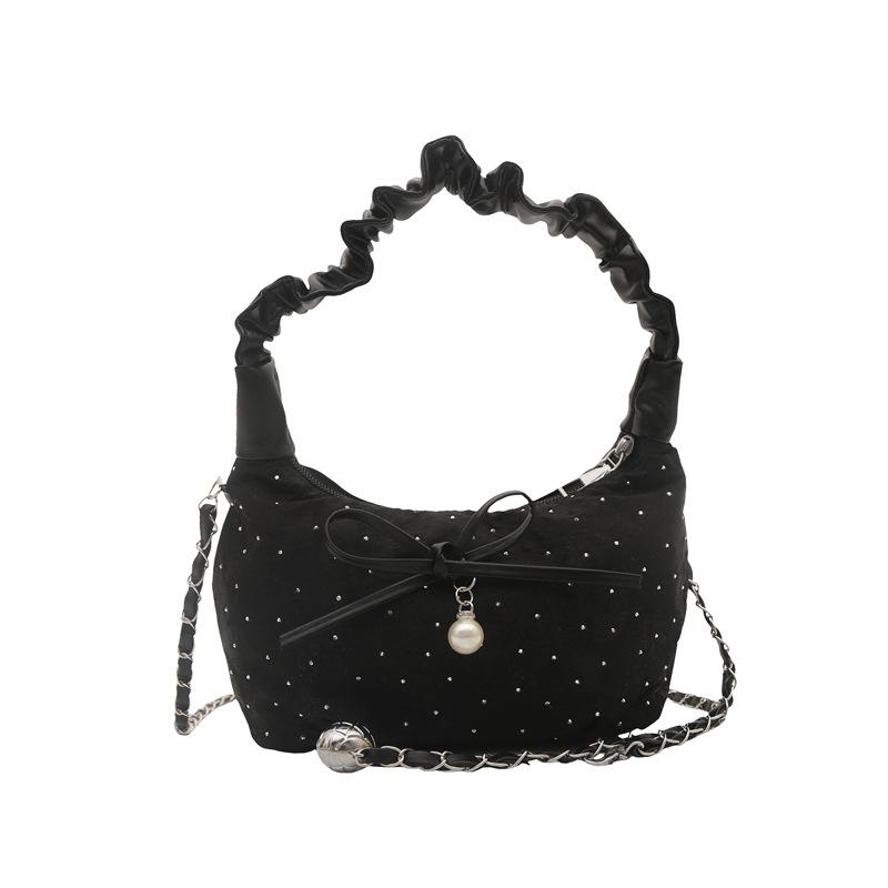 Premium underarm bag New bow one shoulder crossbody women s bag Fashion hand pleated dumpling bag Pearl