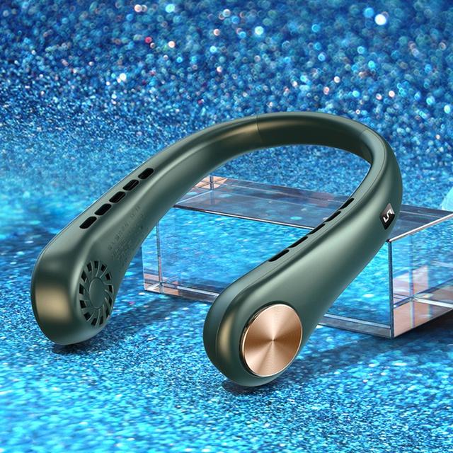 

Новый 5-скоростной 4000 мАч подвесной шейный вентилятор беспроводной USB перезаряжаемый летний вентилятор для охлаждения на открытом воздухе носимый шейный ремешок безлистный спорт зелёный