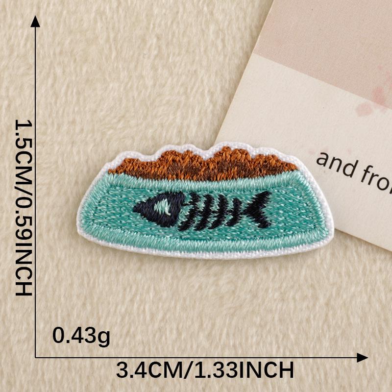 Korean Cat and Bowl Embroidery Iron-On Patch for DIY Journals