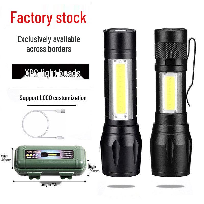 Rechargeable High-Power Outdoor LED Flashlight - Super Bright, Long-Range, Lightweight, Portable, with Zoom and Dimming Features.