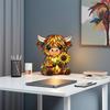 Cute Highland Cow Night Light 3D Resin Stained Glass Cow Table Lamp Rustic Animal Sunflower Bedside Lamp for Home