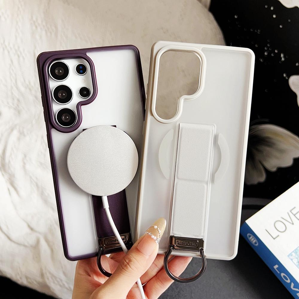 KEYSION Magnetic Phone Case for Samsung Galaxy S23 S24 25 Ultra Translucent Matte Silicone+PC Upright Kickstand Shockproof Back Cover