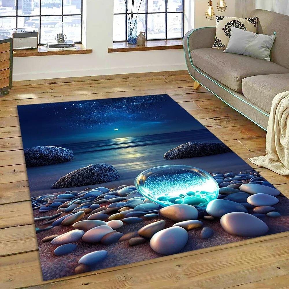 2025 New Style Colorful Pebble Rainbow Road Beach Stone Nature Carpet Rug for Living Room Bedroom Home Sofa,Non-slip Floor Mat