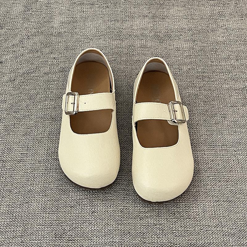 

Туфли Мэри Джейн женские ретро с пряжкой на ремешке, новые летние гайдэн балетки, универсальные туфли-лодочки 40 бежевый