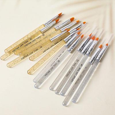 7Pcs UV Gel Brush Pen Transparent Acrylic Nail Art Painting Drawing Brush Phototherapy Tools