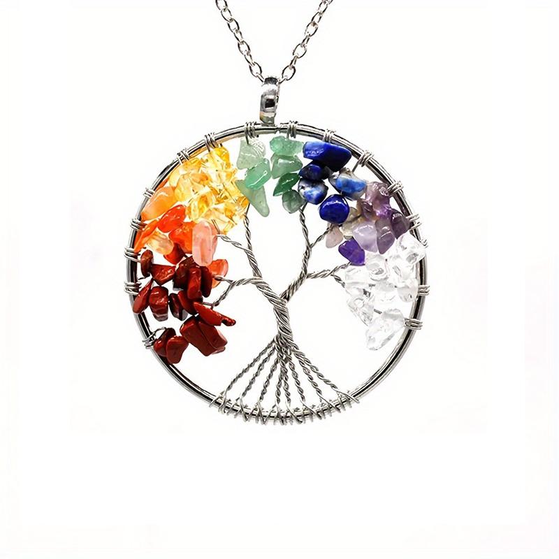 1pc Natural Stone Tree of Life Pendant Amethyst Lapis Lazuli Crystal Necklace for Men and Women Chakra Healing Jewelry