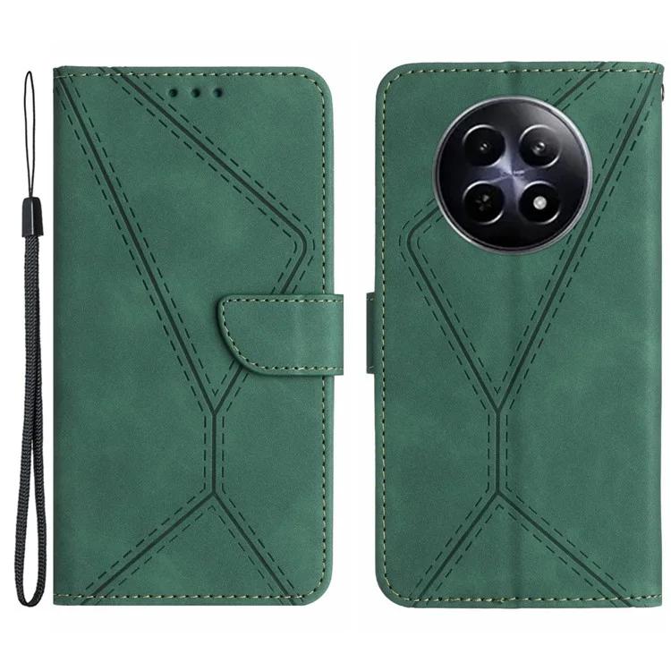 

HT05 For Realme 12 5G Cover Phone Case PU Leather Stand Wallet Case Lines Imprinted