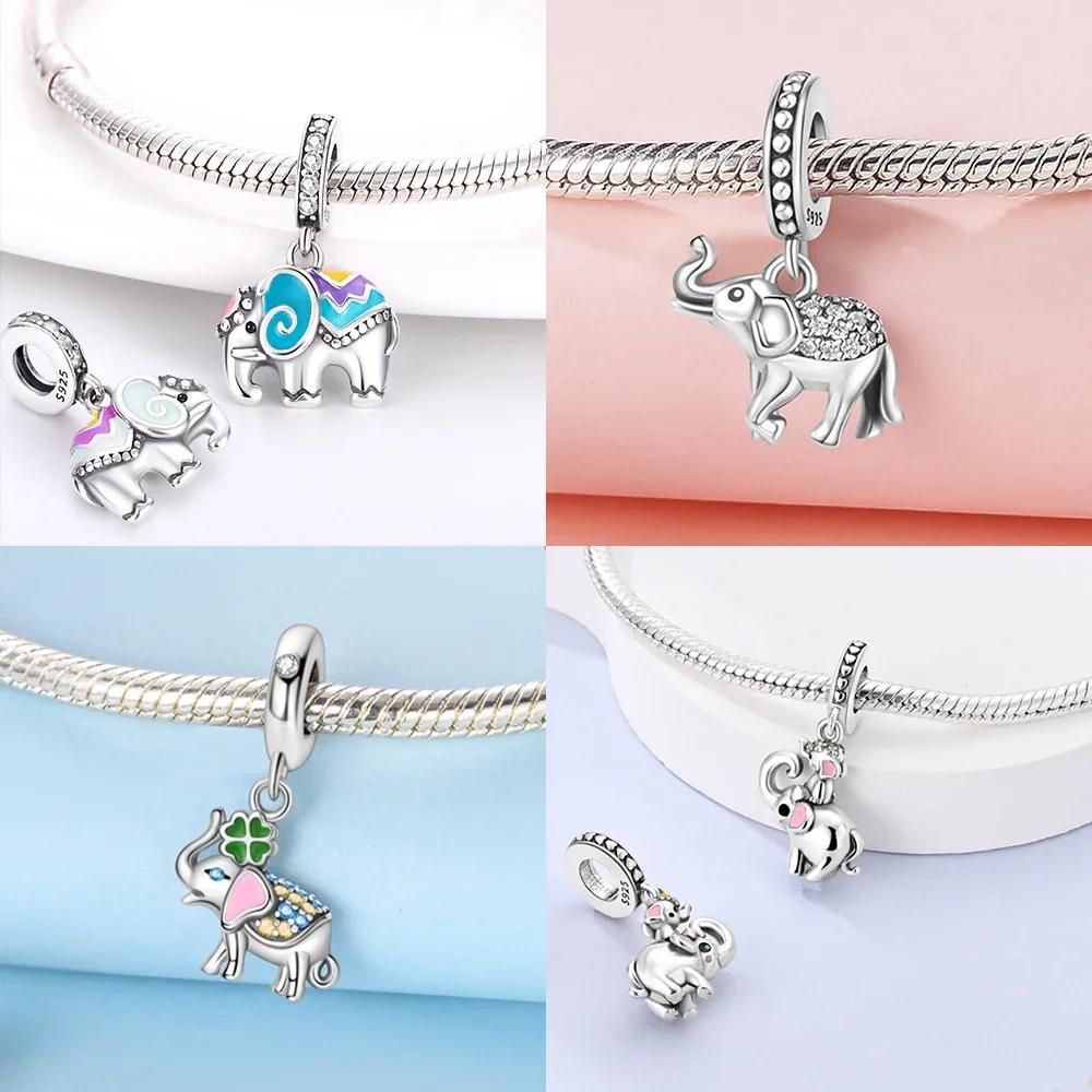 copper Big Lucky Elephant Necklaces Set Gradient Blue Glass Charm Bead Charms Compatible With Authentic Do It Yourself Bracelets Womens Jewellery