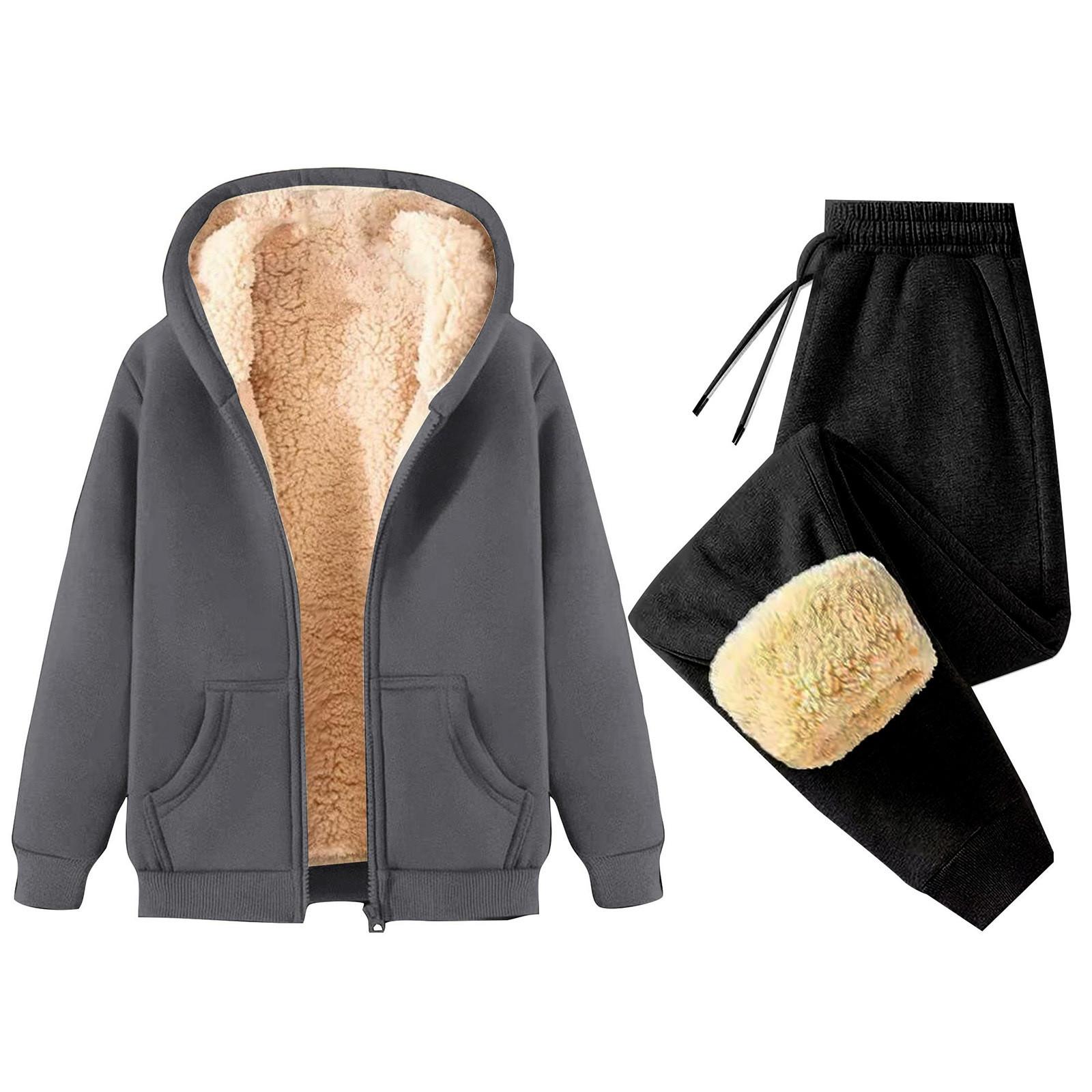 

Женская мода однотонная и зимняя утепленная толстовка с капюшоном на молнии, куртка, спортивные штаны, повседневный комплект из двух предметов XXL